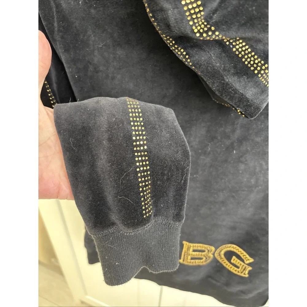 BCBGMAXAZRIA  Velour Rhinestone Full Zip Hoodie Jacket Bling Black Med